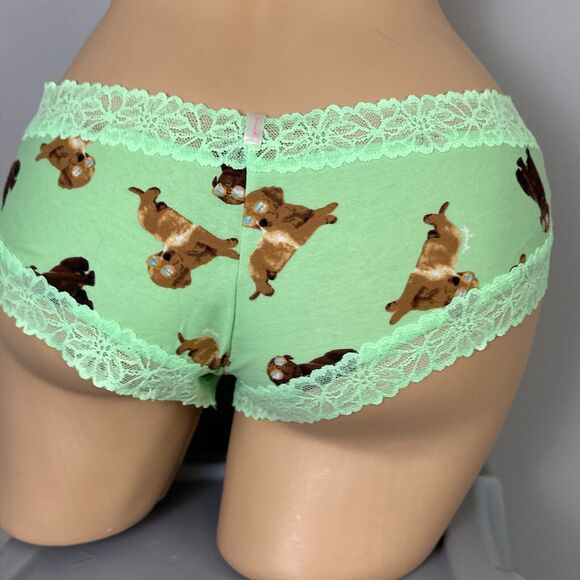 Victoria's Secret PINK Lace Trim Cheekster Panty Panties Size XXL Green Puppies - Picture 4 of 8